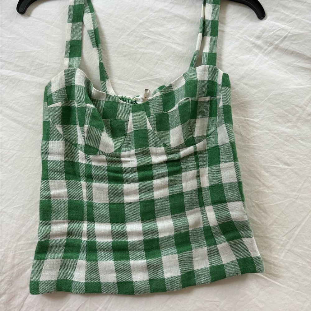 Reformation green gingham bustier top